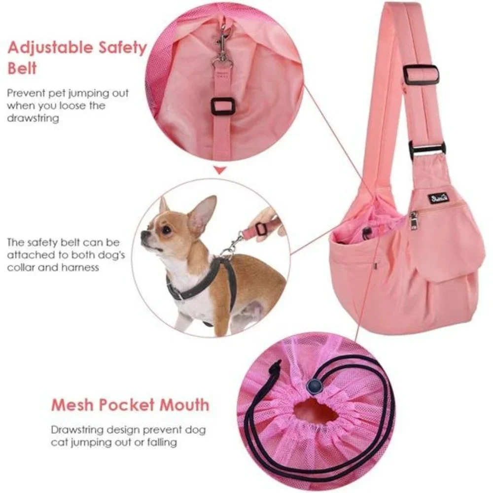 Dog Sling Carrier, Hard Bottom Support & Adjustable Soft Padded Shoudler Strap